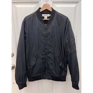 HM LOGG Mens Black Bomber Jacket Full Zip Flight Jacket Utility Pocket Size M